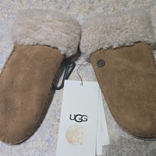 NEW UGG 4-6 UNISEX KIDS CHESTNUT SHEEPSKIN SUN LOGO CURLY MITTENS 1090100 95