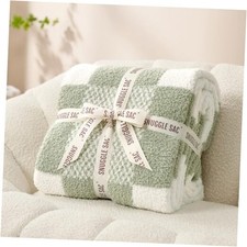 Checkered Blanket, Sage Green Throw Blanket Twin 60"x80" Checker Sage Green