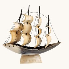 Vtg Carved Clipper Ship 4mast Sailing Vessel Rigging Detail Animal Horn Nautica Vtg Carved Clipper Ship 4mast Sailing Vessel Rigging Detail Animal Horn Nautica