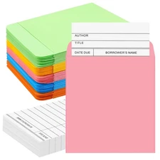 200 Pcs Library Pocket Envelopes and Books Cards Include 100 Self Adhesive Po...