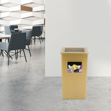 Commercial Stainless Steel Outdoor Trash Can with Covered Top and Open Side Gold