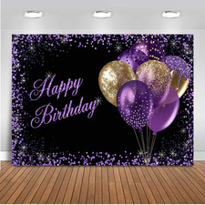 7x5ft Purple Happy Birthday Backdrop Glitter Purple Balloons Birthday Photograph