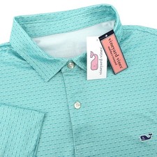 NEW Vineyard Vines Whale Dot Micro Performance Polo Aqua Whale Print Mens Large