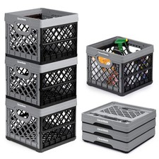 Collapsible Milk Crate Stone 3PK - 25L 6 Gal Stackable Storage Bins Holds
