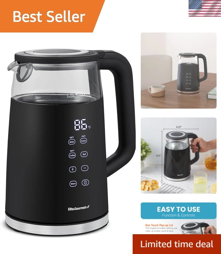 1.7L Dual Wall Cool Touch Electric Tea Kettle, Borosilicate Glass, 304 Stainl...