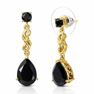Authentic Black Spinel 5.35 ctw Midnight Pear Earrings in 18K Yellow Gold Plated
