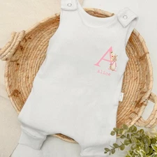 Personalised Pink Rabbit Initial Ribbed Dungarees