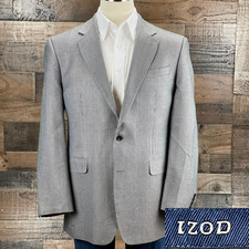 Izod Sport Coat Suit Jacket Mens 44L Gray Blue Check Silk Blazer