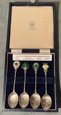 QEII 1977 Silver Jubilee National Emblem of UK 4 Silver Spoons Set Mappin & Webb