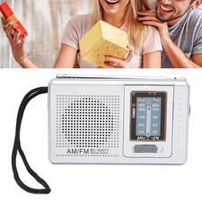 Portable Pocket Radio AM/FM Classic Elegant Design Silver Grey Battery Operated