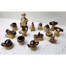 Brown Glazed Miniature Pottery Cookware Doll House Phone Squirrel Jug