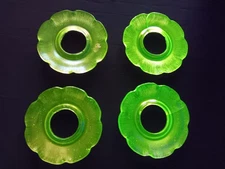 Four Vintage Iridized Stretch Glass Vaseline Glass Bobeche Fenton