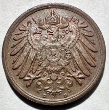 1912-D Germany Empire 2 Pfennig, Brown UNC Excellent! 
