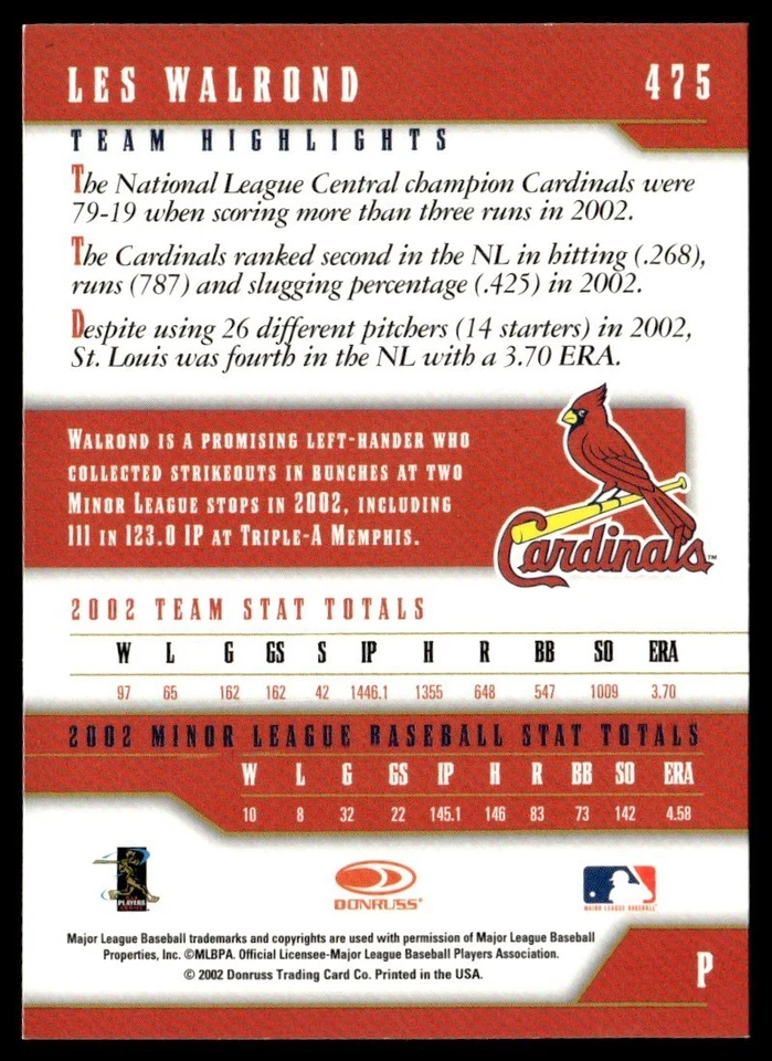 2003 Donruss Team Heroes Chicago Collection Les Walrond 1/5 #475 - Image 2 of 2