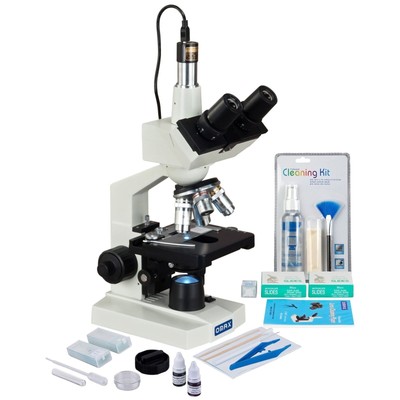 OMAX 2500X LED Microscope 1.3MP Camera+Slide Preparation Kit+Slides+Cleaning Kit