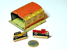 PENNY TOY TIN PLATE GARAGE MADE IN BRITAIN CODEG & CARDBOARD&WOOD LORRY LIMO