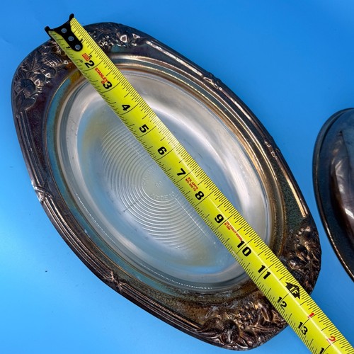 Plato cubierto de plata de colección con tapa con tapa de placa de inserción de vidrio con pátina - Imagen 7 de 11