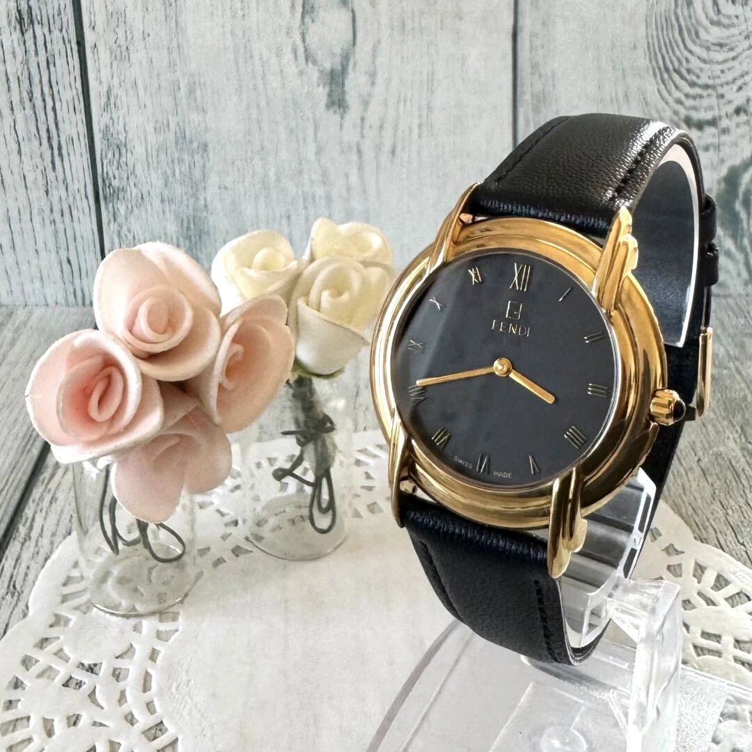 Orologio Fendi 300J Analogico Quarzo Uomo Batteria Sostituita Nero Oro Vintage 348000289