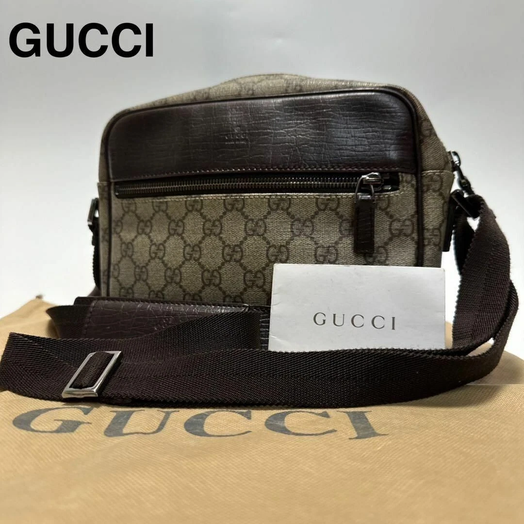 Sac bandoulière GUCCI GG Supreme 114291 PVC cuir beige x marron occasion