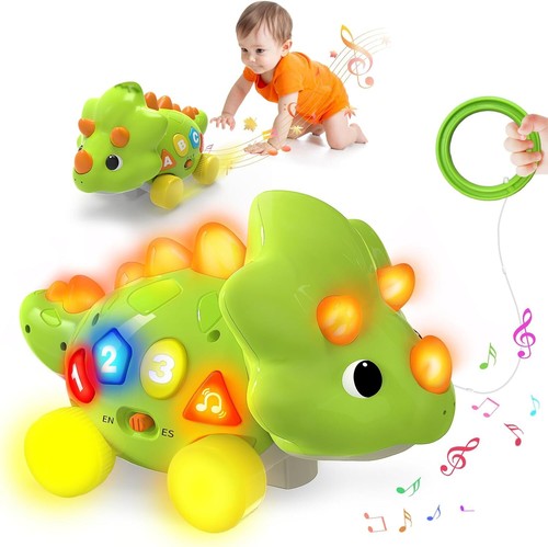 Baby Toys for 1 Year Old Boy Girl - Bilingual Musical Dinosaur, Touch & Green