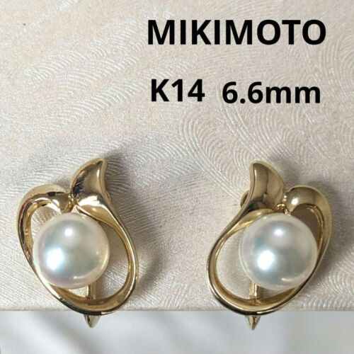 MIKIMOTO Single Pearl Earrings K14YG 6.6mm Gold Good Condition - Picture 1 of 10