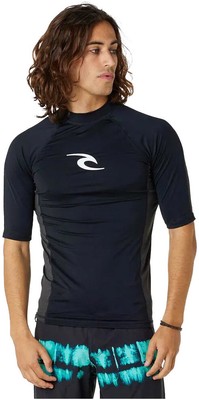 Rip Curl Mens Waves UPF Performance Short Sleeve Rash Vest - Black