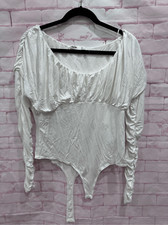 Elodie Ruched Long Sleeve Bodysuit in white size XL