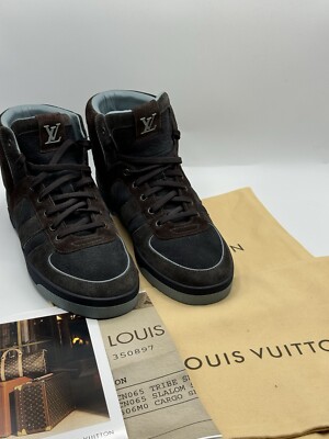LOUIS VUITTON Tribe Blue Brown Suede Nubuck High Top Sneakers Sz LV 6.5