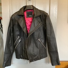 Barneys Originals Leather Jacket Black Size Uk 10 Small New Biker