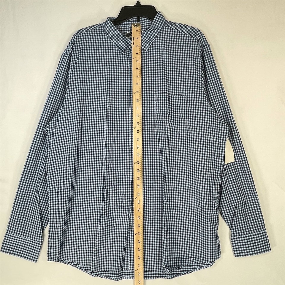 Club Room Men's Texture Check Stretch Cotton Shirt Blue Size Medium