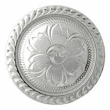 WESTERN LEATHER CRAFT BRIGHT SILVER ENGRAVED ROPE EDGE FLORAL CONCHO screw back