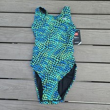 TYR DuraFast Lite Swarm MaxFit Swimsuit 1 Piece Blue/green Youth Girls Sz 24 New