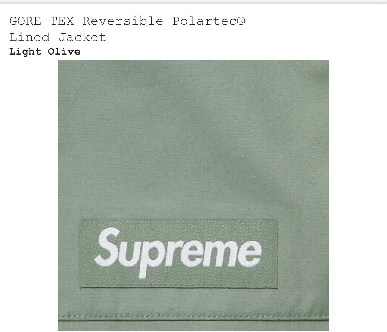 Supreme SS22 GORE-TEX Reversible Polartec Lined Jacket Large Olive SOLD OUT  DS