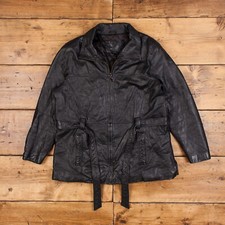 Vintage Kathy Ireland Leather Jacket L 90s Overcoat Black Womens Zip