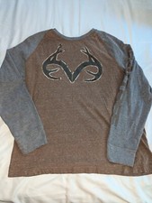 Realtree Mens Gray Brown Thermal Raglan Antler Logo Long Sleeve Shirt Sz L 42/44