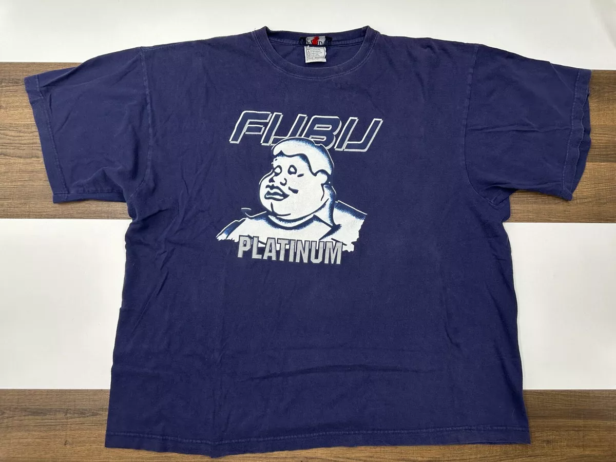 VINTAGE Fubu Platinum Made in USA Fat Albert Size 2XL Blue Cotton Shirt Tee  90s