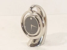 Movado 2-Piece Compact Hanging Desk Clock Chrome & Black WORKS w/ NEW Battery!