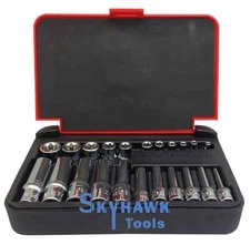 22-Pc 1/4" & 1/8" DR. Female Star TORX Socket Set E4-E10 & E11-E18 with Case