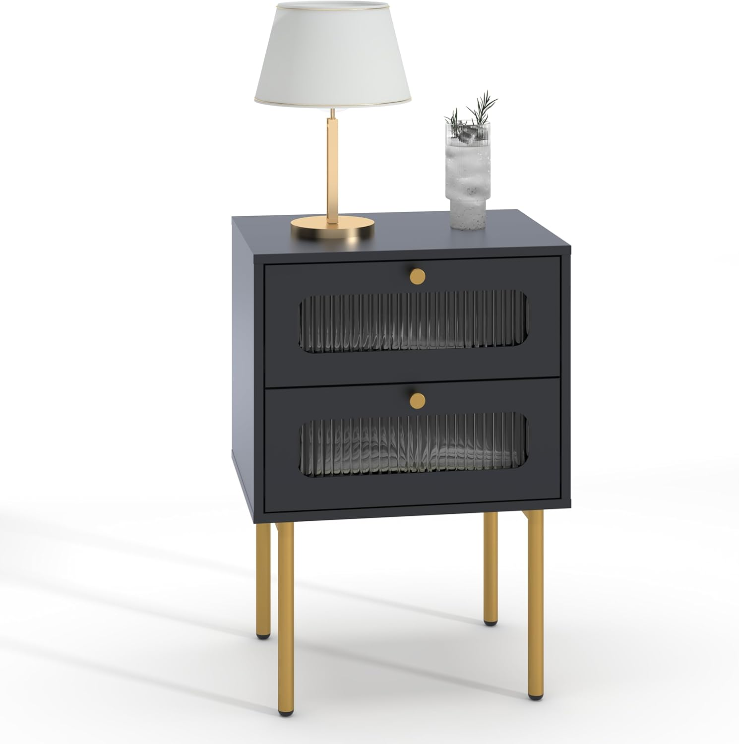 Modern Nightstand with Drawer and Open Wood Shelf Compact End Table for Small Spaces-image