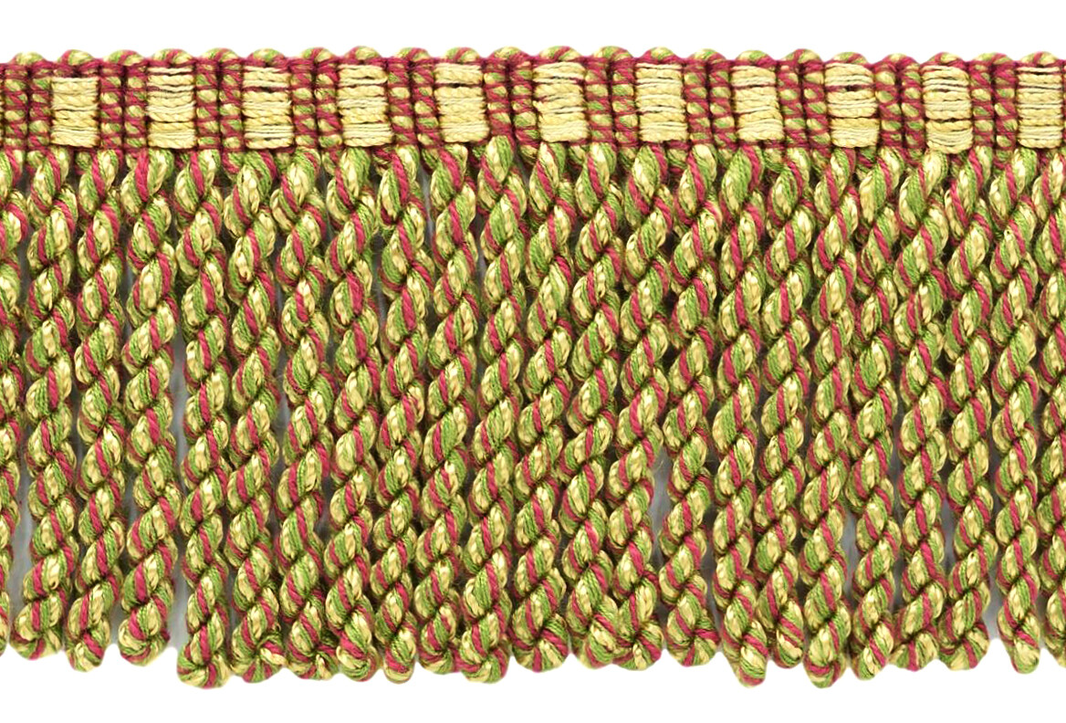 Yellow Gold, Brick Red, Green 3"" Bullion Fringe with Woven Header [By the Yard]