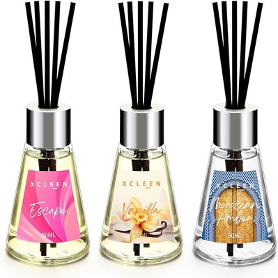 3 Pack Reed Diffuser, Scented Oil Diffuser with 15 Sticks, Escape/Vanilla/Morocc