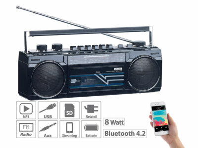 Tragbare Boombox mit Kassettenplayer Radio USB Bluetooth Kinder Kassettenspieler