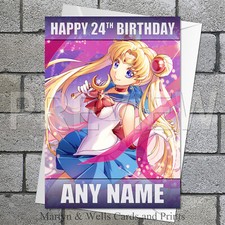 Sailor Moon birthday card. 5x7 inches. Anime card. Personalised, plus envelope.