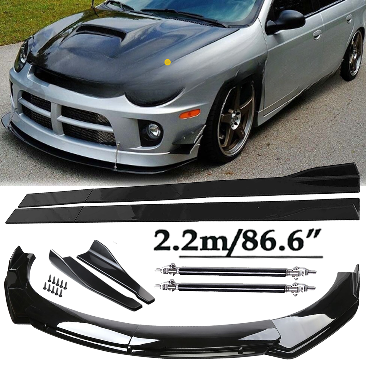 Front Bumper Lip Spoiler Side Skirts Rear Lip Glossy Black For Dodge Neon P