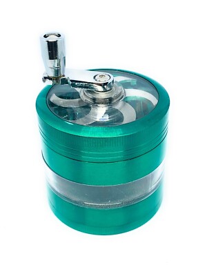 Grinder mit Kurbel 63mm 4-teilig Zink Zerkleinerer Gewürzmühle Tabak Exp  