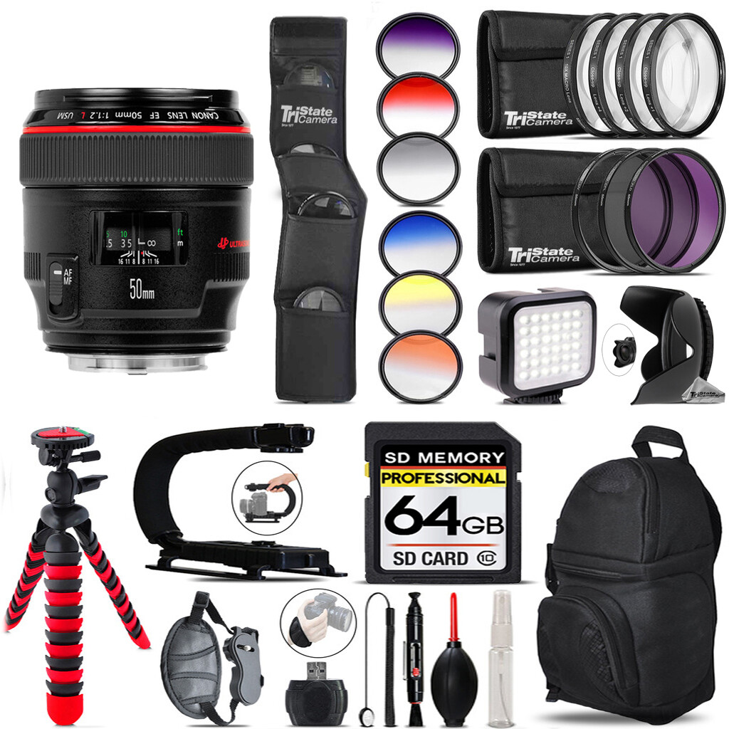 Canon EF 50mm f/1.2L USM Lens + 25-Piece Director's Bundle - 64GB