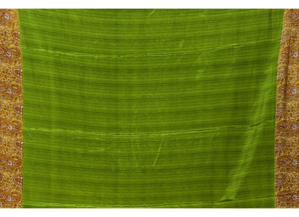 Vintage Green Indian Sarees 100% Pure Silk Printed Sari Craft Fabric Dress Sew - Image 2 of 3