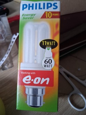 Philips Energy Saver Light Bulbs 10 Watt Energy, 60 Watt Light Bayonet Fit