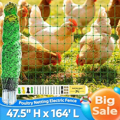 47.5''Hx164'L Poultry Mesh,Electric Livestock Net Fence Ideal for Yard,Farm,Ranch