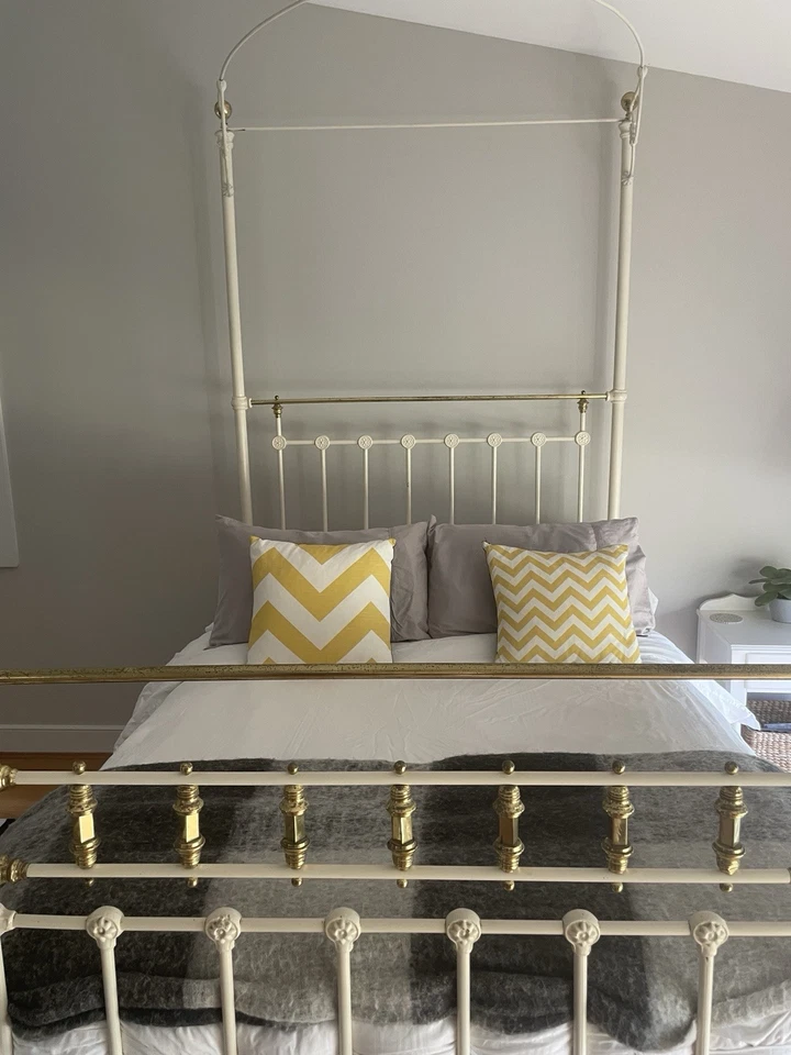 Off white Antique Wrought Iron standard Double bed canopy with the board base.   - image 3 of 4